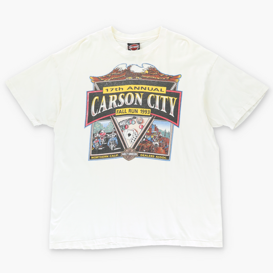 1993 HARLEY DAVIDSON Carson City Map Motorcycle USA Made White Tee (XL)