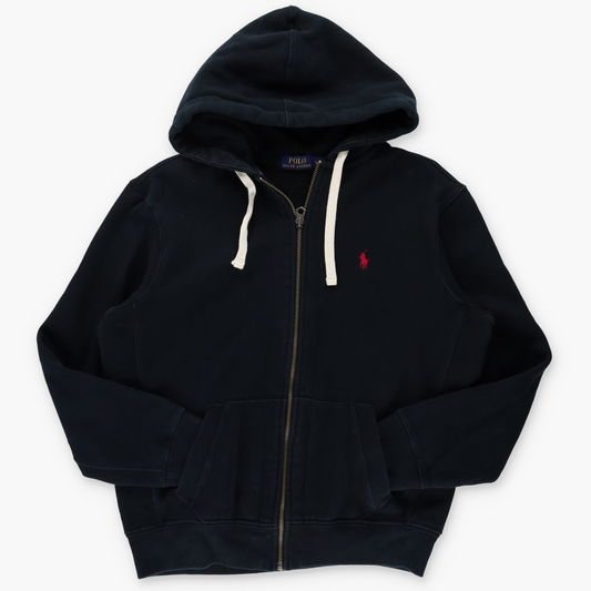 RALPH LAUREN POLO Embroidered Logo Zip Up Red & Black Hoodie Sweatshirt (M-L)