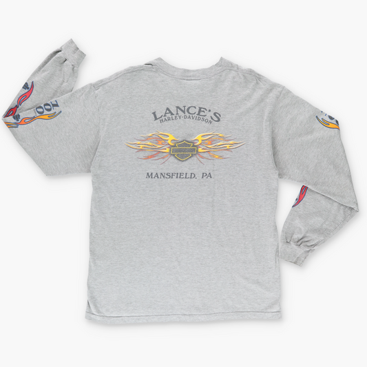HARLEY DAVIDSON Y2K 100 Year Anniversary Motorcycle Flame Grey Long Sleeve Tee (L)