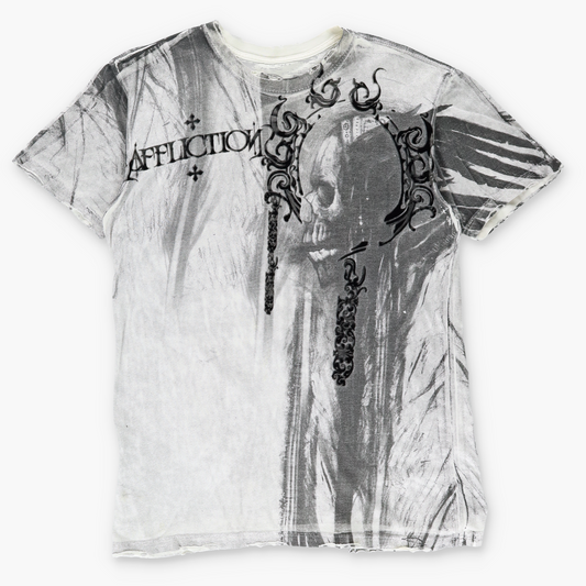 AFFLICTION Y2K Skull Wing Velvour Print Grunge USA Made Tee (L)