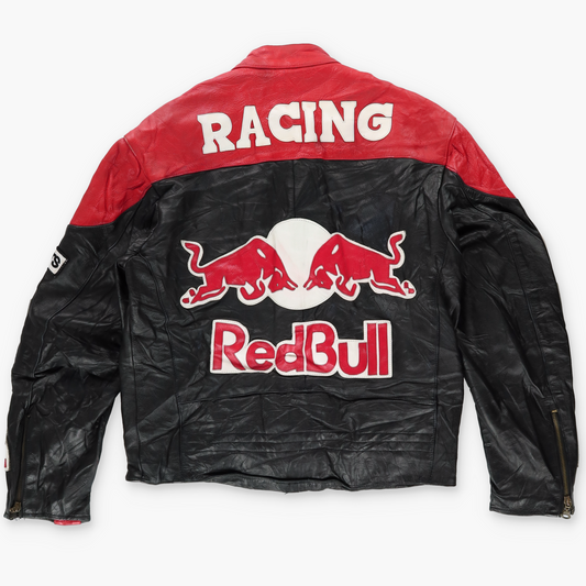 RED BULL Leather Patch Racing Red & Black Motorcycle Jacket (S)