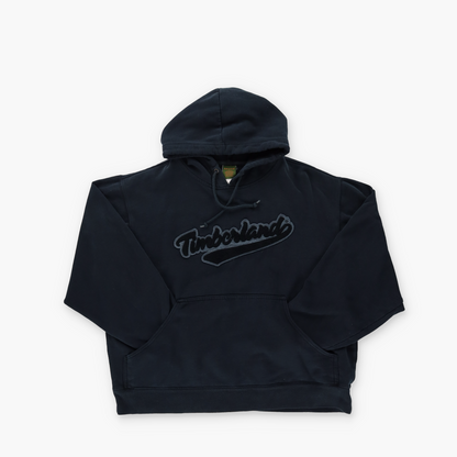 TIMBERLAND 'KOREA Made' Embroidered Spell Out Logo Black Hooded Sweatshirt (L)