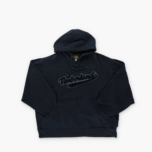 TIMBERLAND 'KOREA Made' Embroidered Spell Out Logo Black Hooded Sweatshirt (L)