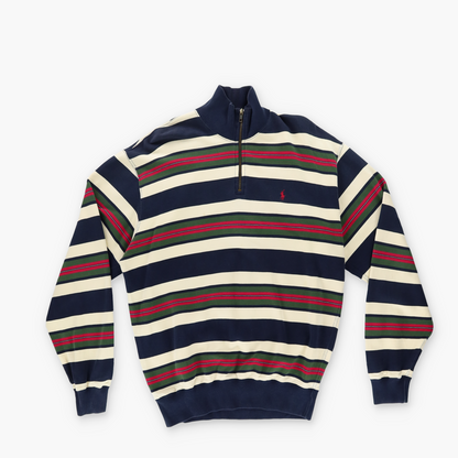 RALPH LAUREN POLO 80s Striped 1/4 Zip Sweater Pullover (L)