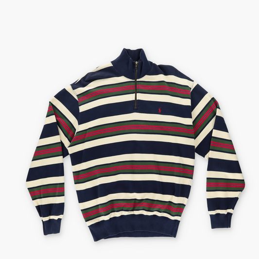 RALPH LAUREN POLO 80s Striped 1/4 Zip Sweater Pullover (L)
