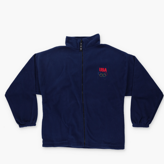 90s USA Olympic Committee 'USA Made' Navy Fleece Zip-Up Jumper (L-XL)