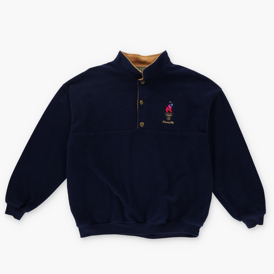 HANES 1996 Atlanta Olympics USA Made Navy Fleece 1/4 Button Sweatshirt (L-XL)