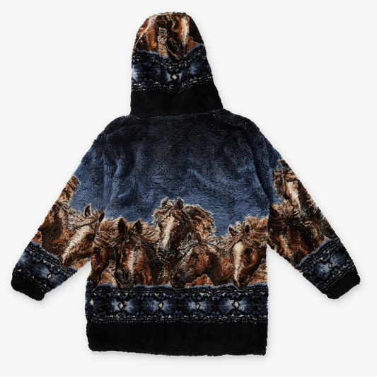 MAZMANIA 'USA Made' Horse All Over Graphic Zip Up Hooded Fleece Jacket (L)