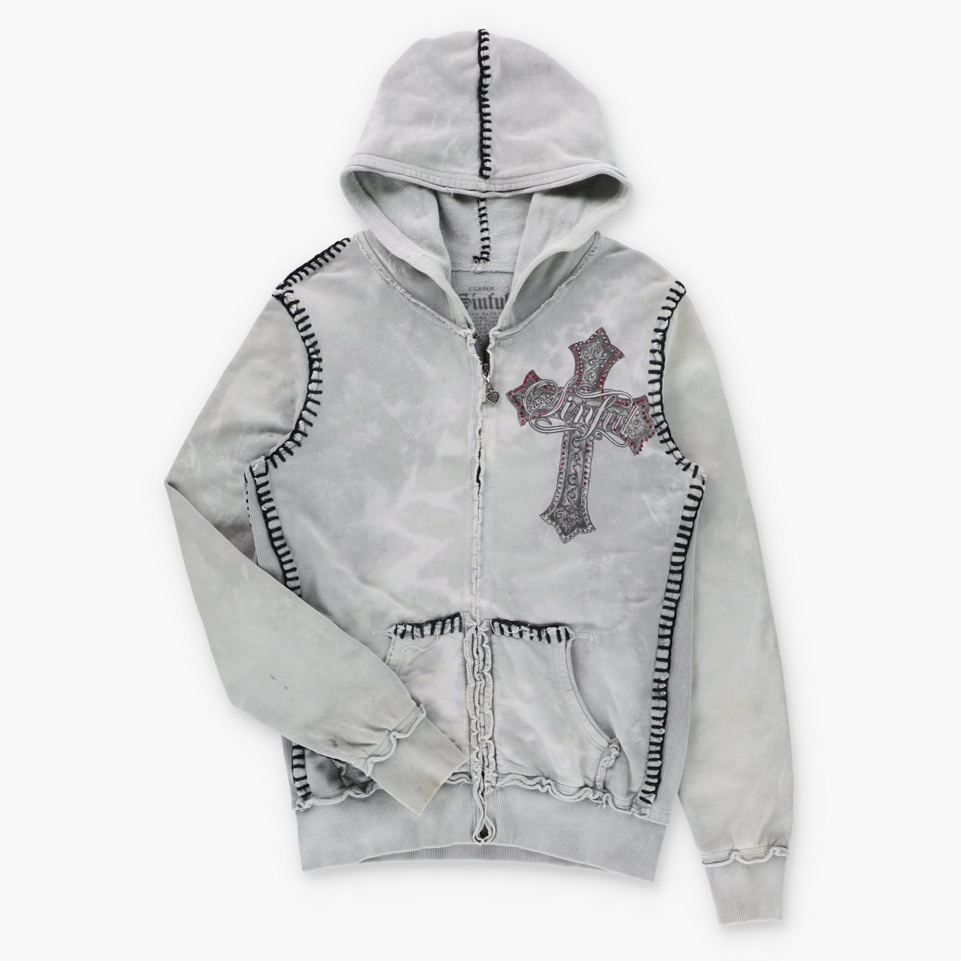 SINFUL AFFLICTION Stitching Detail & Rhinestone Embellished Y2K Full Zip Hoodie Sweatshirt (Women's M) ***COCO Vintage Sole Melbourne