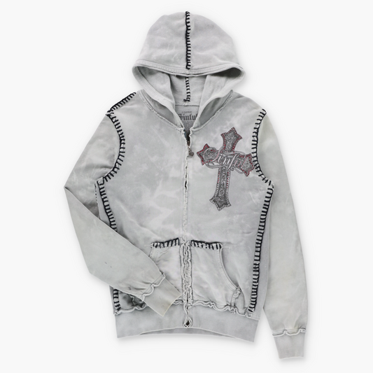 SINFUL AFFLICTION Stitching Detail & Rhinestone Embellished Y2K Full Zip Hoodie Sweatshirt (Women's M) ***COCO Vintage Sole Melbourne