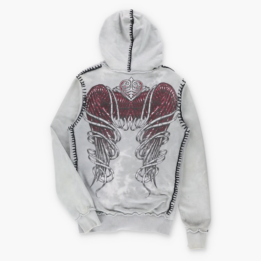 SINFUL AFFLICTION Stitching Detail & Rhinestone Embellished Y2K Full Zip Hoodie Sweatshirt (Women's M) ***COCO Vintage Sole Melbourne