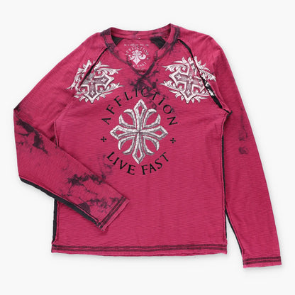 AFFLICTION "Live Fast" Vintage Y2K Red USA Made Long Sleeve Tee (L)