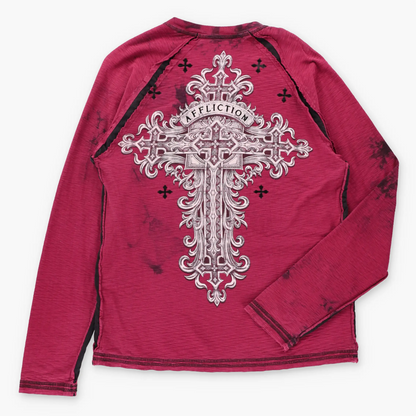 AFFLICTION "Live Fast" Vintage Y2K Red USA Made Long Sleeve Tee (L)