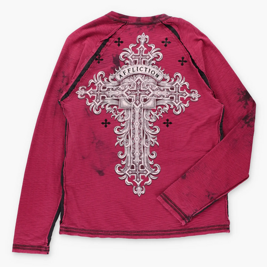 AFFLICTION "Live Fast" Vintage Y2K Red USA Made Long Sleeve Tee (L)