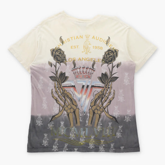 Vintage CHRISTIAN AUDIGIER Double Panther Embellished Cream & Grey Y2K T-Shirt USA Made (XL-XXL)