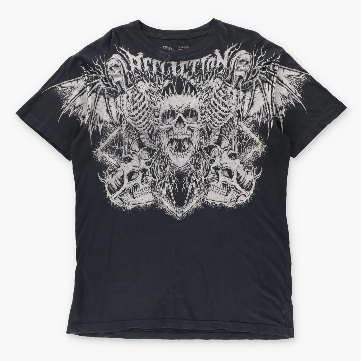 AFFLICTION Grim Reaper Skeleton & Spell Out Logo Vintage Y2K Black T-Shirt (XL TALL)