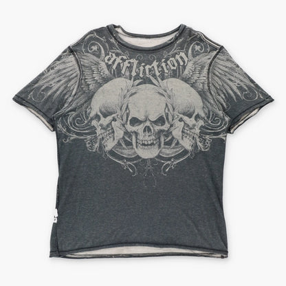 Vintage AFFLICTION Grey Reversible Y2K Wings & Laurel Skull Tee (XL)
