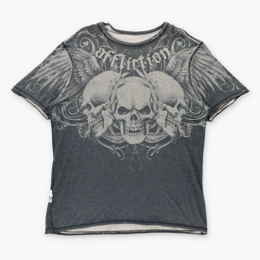 Vintage AFFLICTION Grey Reversible Y2K Wings & Laurel Skull Tee (XL)
