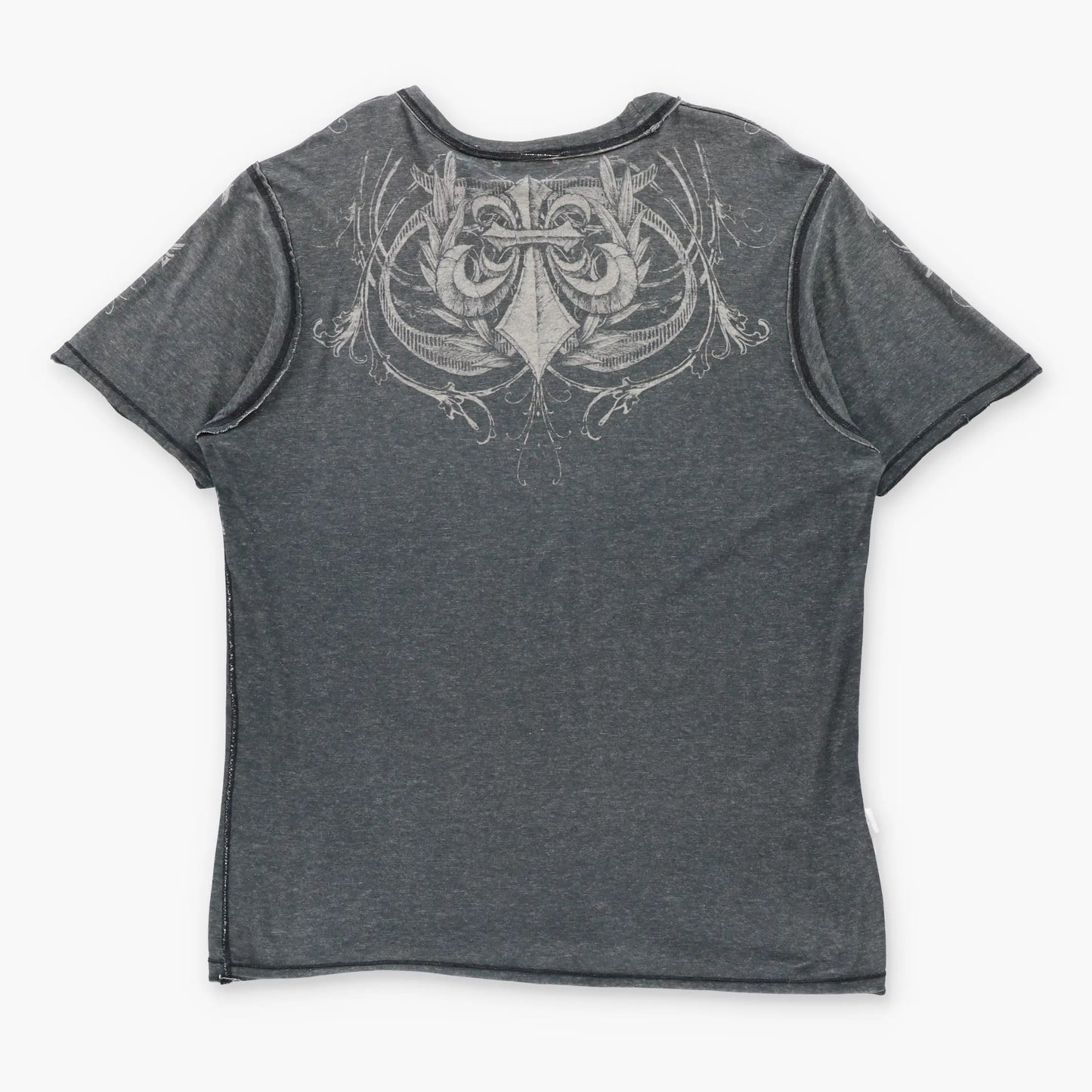 Vintage AFFLICTION Grey Reversible Y2K Wings & Laurel Skull Tee (XL)