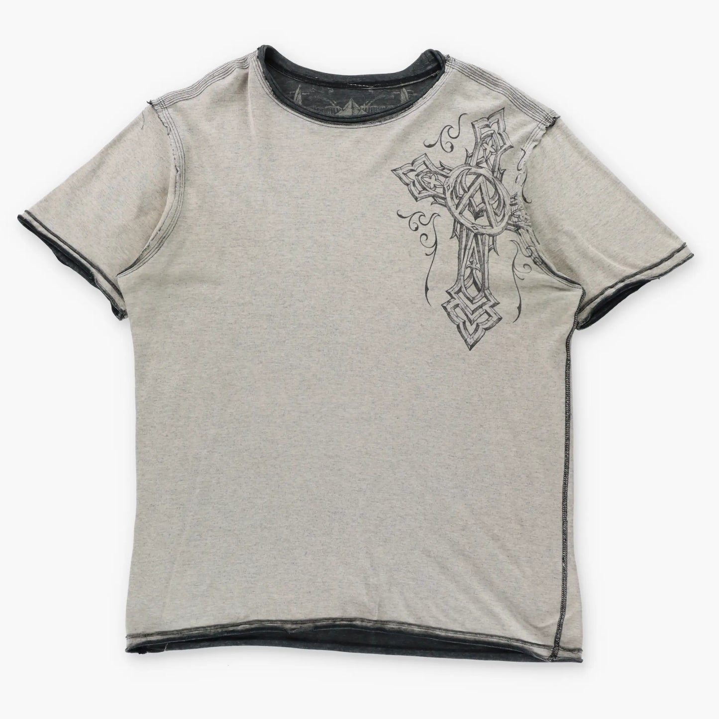 Vintage AFFLICTION Grey Reversible Y2K Wings & Laurel Skull Tee (XL)