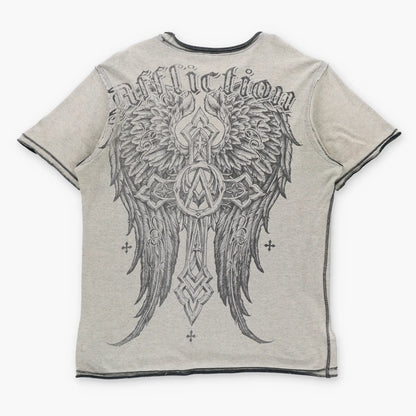 Vintage AFFLICTION Grey Reversible Y2K Wings & Laurel Skull Tee (XL)