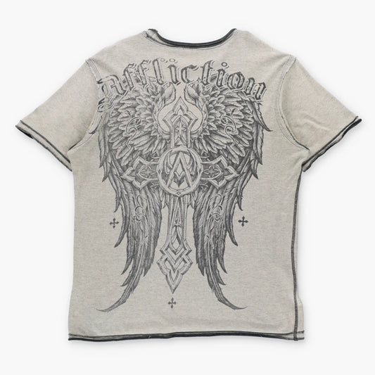 Vintage AFFLICTION Grey Reversible Y2K Wings & Laurel Skull Tee (XL)