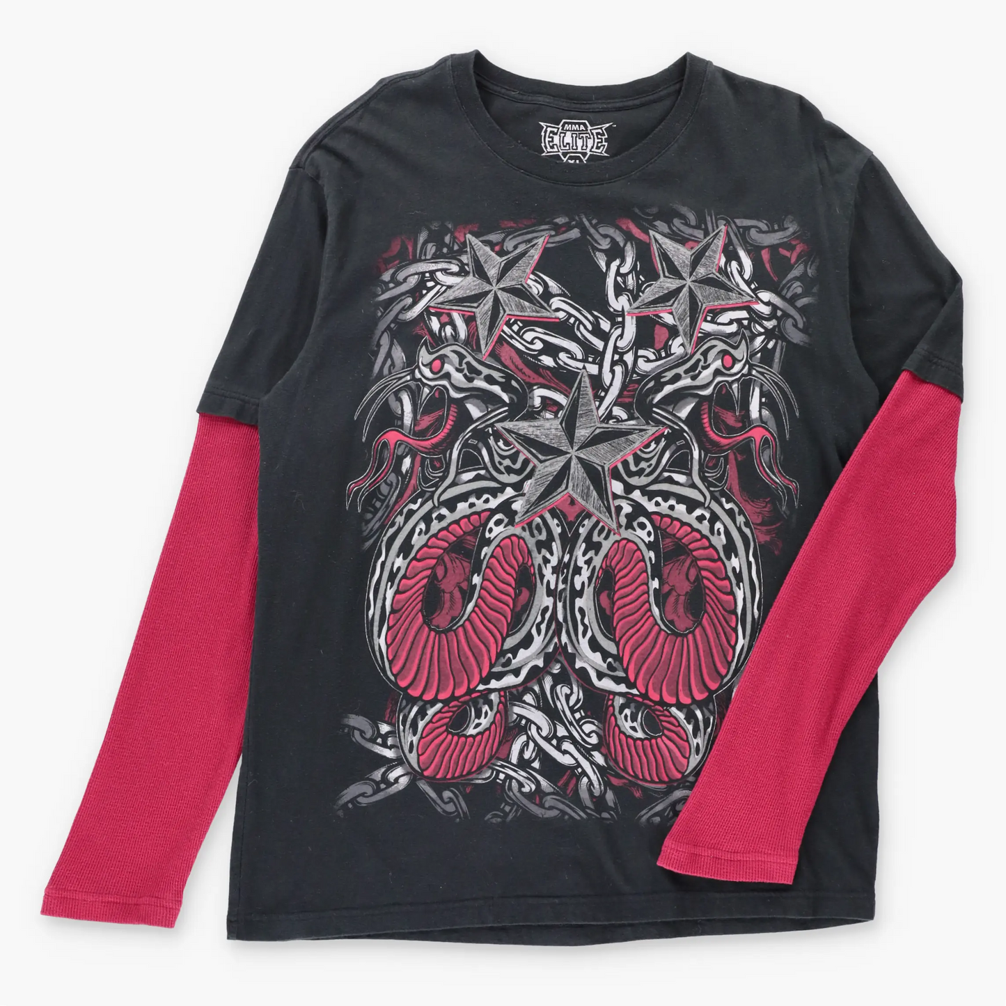 MMA ELITE Black & Red Waffle Sleeve Vintage Y2K Long Sleeve Tee (XL)