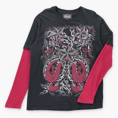 MMA ELITE Black & Red Waffle Sleeve Vintage Y2K Long Sleeve Tee (XL)