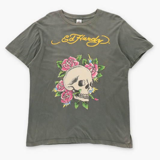 Vintage ED HARDY Skull & Roses USA Made Y2K T-Shirt (L)