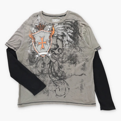 Vintage MMA ELITE Grey & Black Waffle Sleeve Y2K Long Sleeve Tee (XXL)