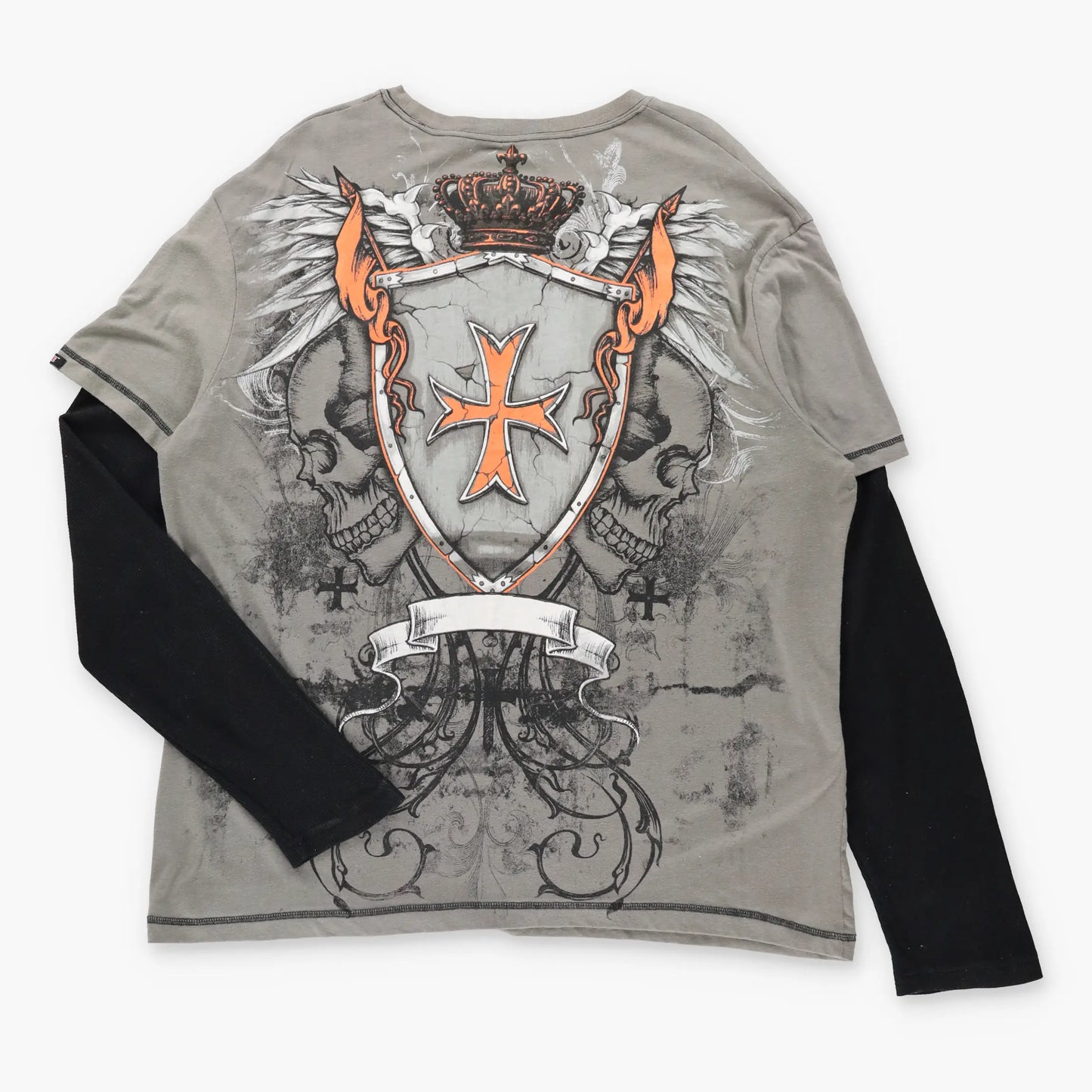 Vintage MMA ELITE Grey & Black Waffle Sleeve Y2K Long Sleeve Tee (XXL)