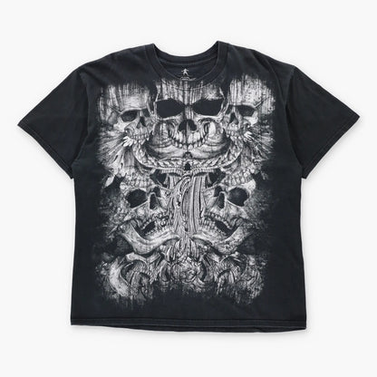 Vintage MMA ELITE Chuck Liddell Black & White Skulls Y2K T-Shirt (XL-XXL)