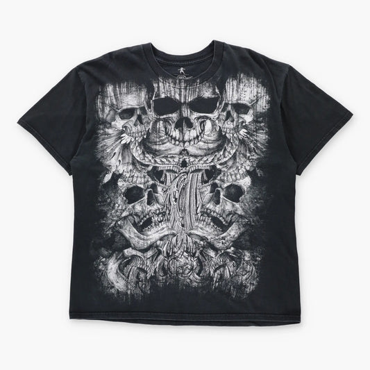 Vintage MMA ELITE Chuck Liddell Black & White Skulls Y2K T-Shirt (XL-XXL)