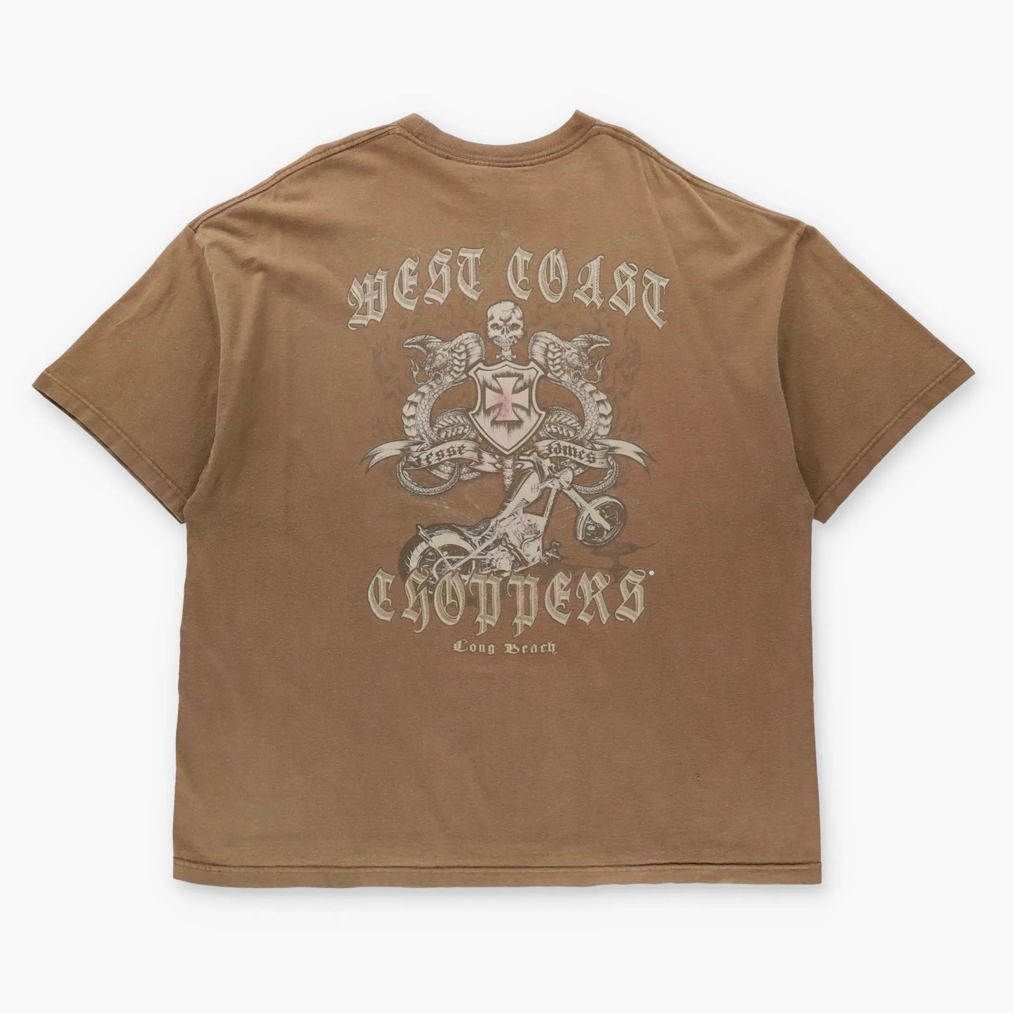 Vintage WEST COAST CHOPPERS Jesse James Cobras & Skull Brown Y2K Tee (XXL)