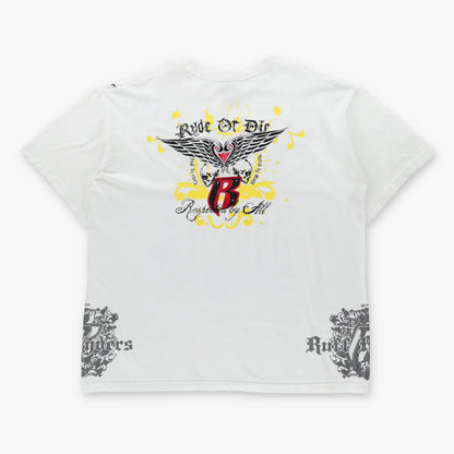 Vintage RUFF RYDERS "Death Before Dishonor" Embroidered Wings Embellished White Y2K Tee (XXL)