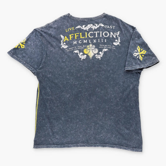 Vintage AFFLICTION "Live Fast" Ombre Velvet Detail USA Made Y2K T-Shirt (XXXL)