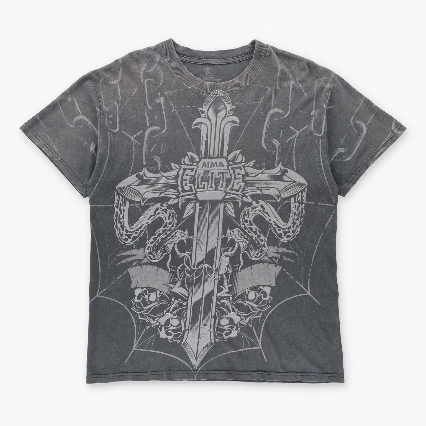 Vintage MMA ELITE Chuck Liddell Grey Snakes & Cross Y2K T-Shirt (L)
