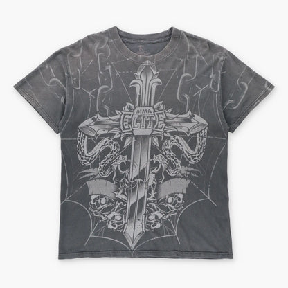 Vintage MMA ELITE Chuck Liddell Grey Snakes & Cross Y2K T-Shirt (L)