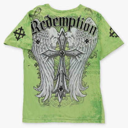 Vintage RAW STATE Premium "Redemption" Velvet Detail Green Y2K T-Shirt (L TALL)