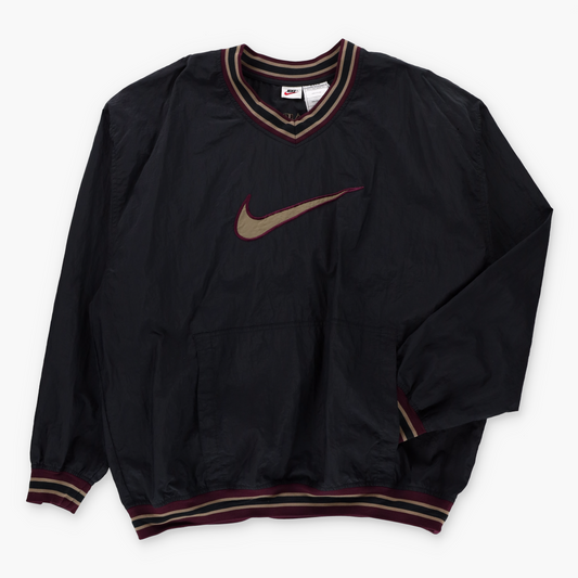 NIKE Big Embroidered Centre Swoosh Black & Maroon V-Neck Windbreaker Pop Over (XXL)