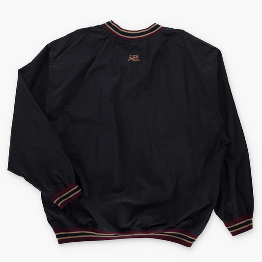 NIKE Big Embroidered Centre Swoosh Black & Maroon V-Neck Windbreaker Pop Over (XXL)