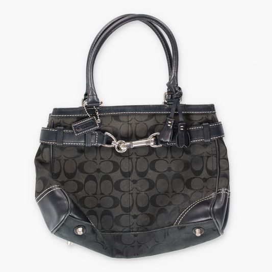 COACH 8K06 Signature Belted Black Canvas Shoulder Tote Bag