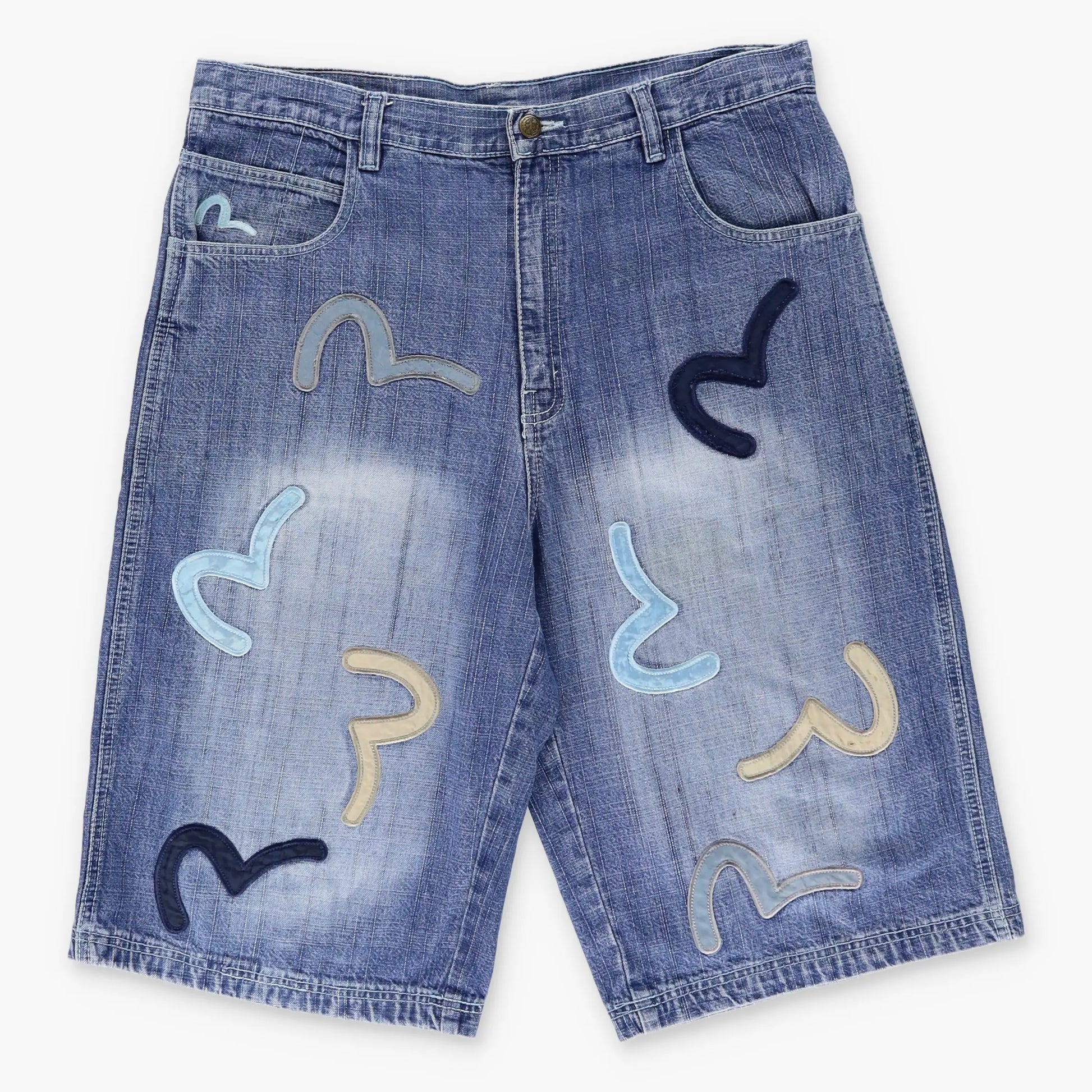 EVISU Embroidered Logo Jorts Denim Jean Shorts (34) - Vintage Sole Melbourne