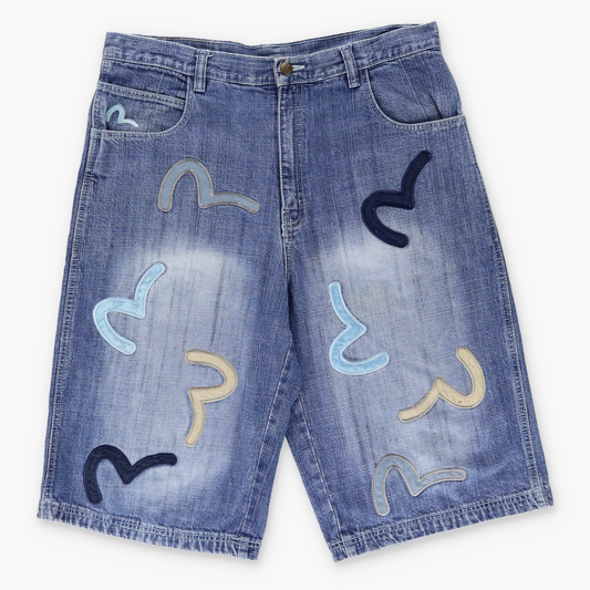 EVISU Embroidered Logo Jorts Denim Jean Shorts (34)