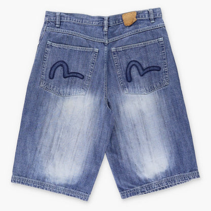 EVISU Embroidered Logo Jorts Denim Jean Shorts (34) - Vintage Sole Melbourne