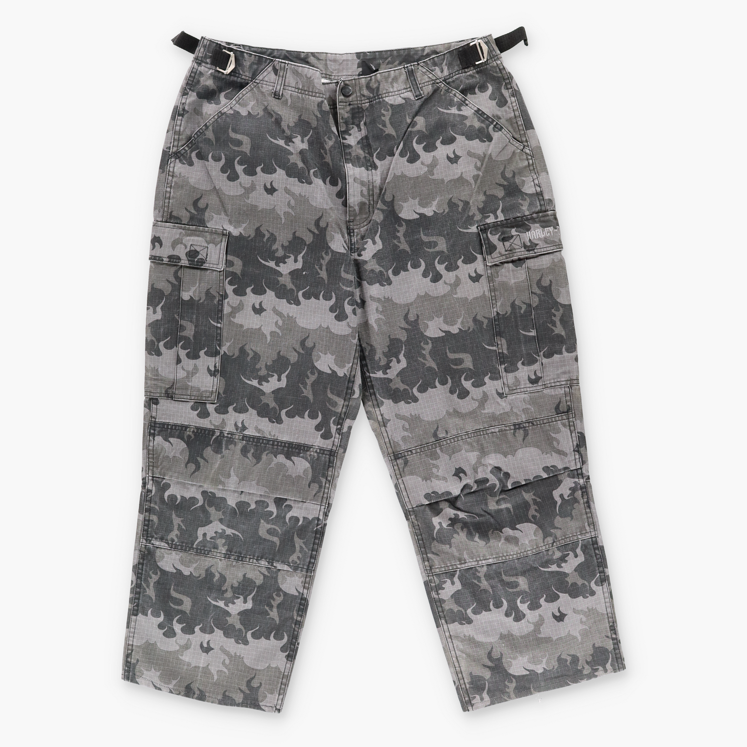 HARLEY DAVIDSON Y2K Embroidered Flame Camouflage Buckle Cargo Pants (38 x 32) - Vintage Sole Melbourne