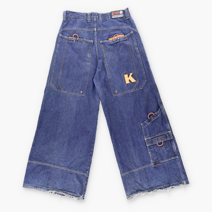 KIKWEAR Y2K Embroidered Cargo Wide Leg Denim Jeans (34)