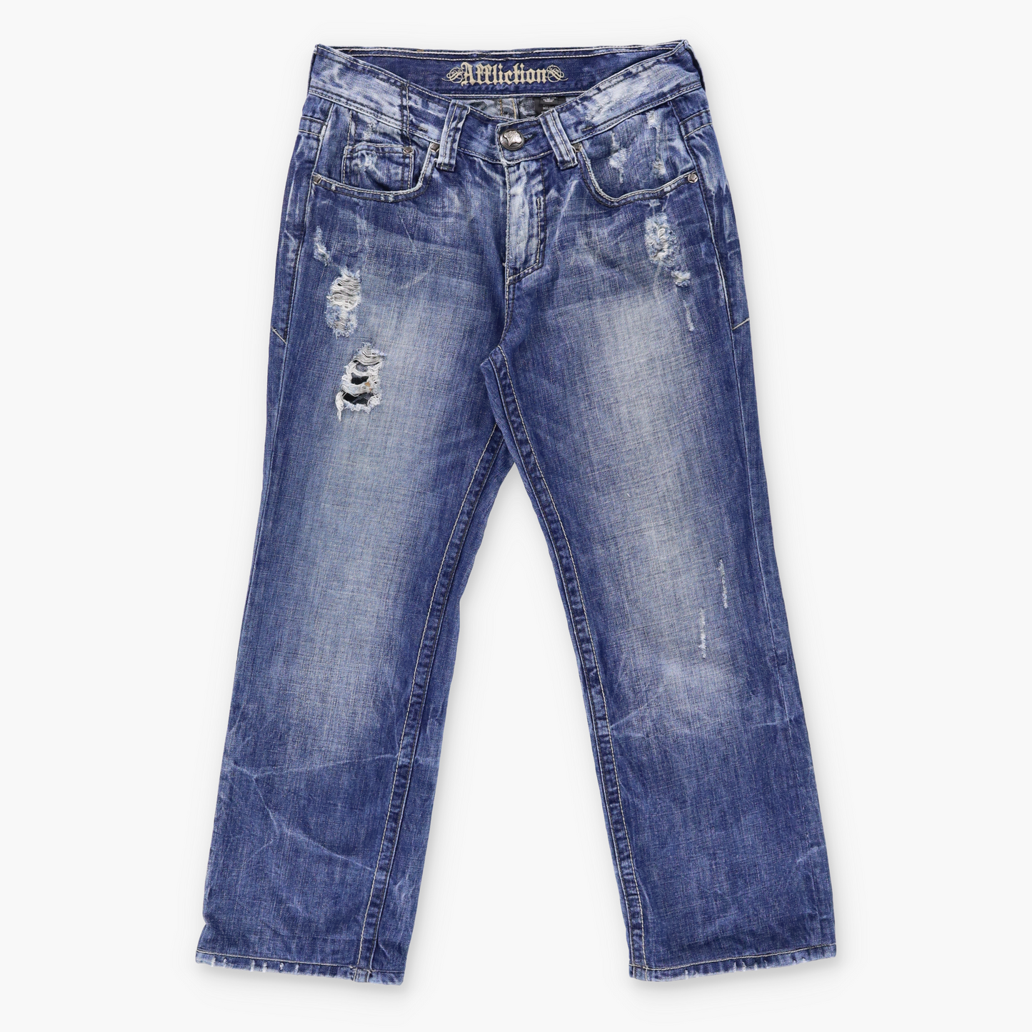 AFFLICTION Y2K Cross Embroidered Pockets Distressed Jeans (32 x 32)