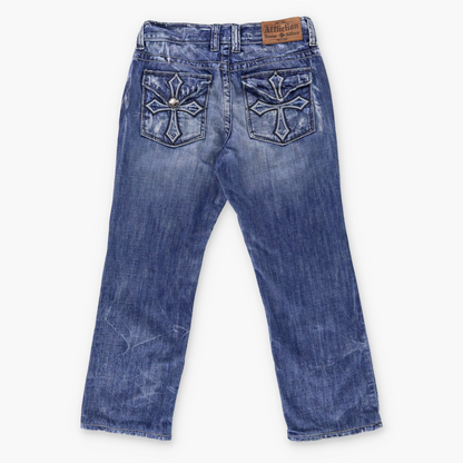 AFFLICTION Y2K Cross Embroidered Pockets Distressed Jeans (32 x 32)