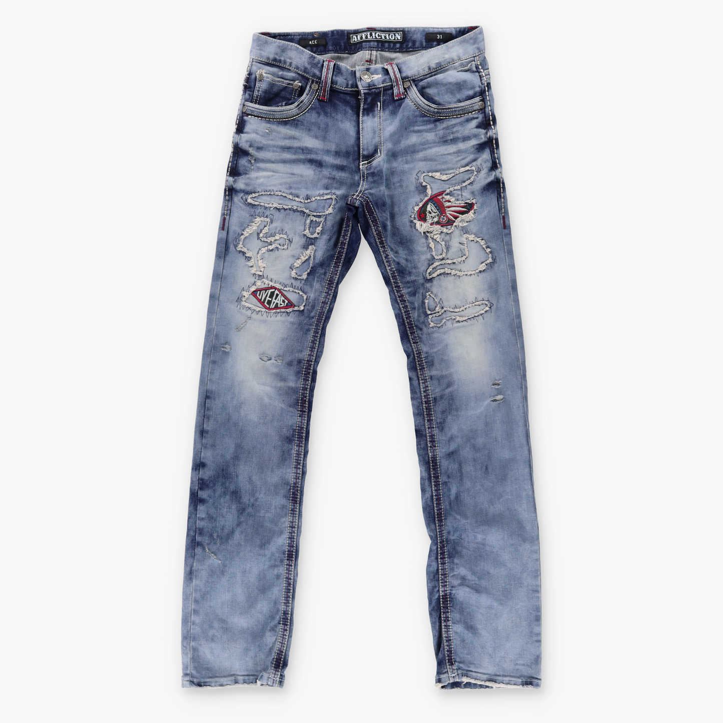 AFFLICTION Y2K Patchwork Grunge Distressed Acid Wash Jeans (31)